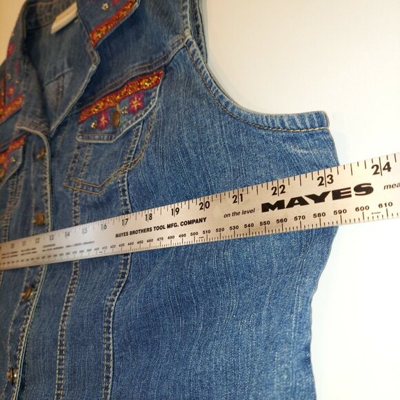 ALFRED DUNNER Jean Vest SZ 16p Embellished boho hippie retro 70's coastalgrandma - Picture 3 of 11